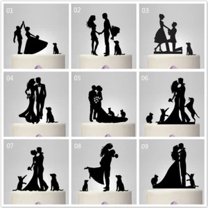 Topper de pastel de boda familiar personalizado novia y novio con decoración de perro gato - Imagen 1 de 16