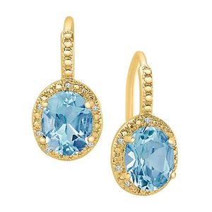 1,50 ct simulierter Blautopas Ohrhänger/Ohrhänger 14K Gelbgold vergoldet Silber - Bild 1 von 4
