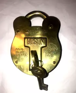 Vintage U. S. NAVY #13 Solid Brass Lock Jas. Morgan And Sons Boston with keys - Picture 1 of 10