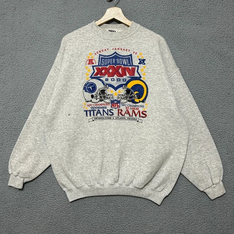 Vintage Super Bowl XXXIV Titans Rams Sweatshirt Men's XL Gray NFL Made In USA Cover