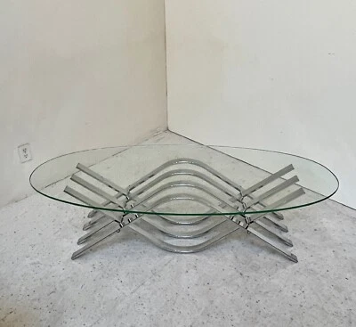 Vintage Chrome and Glass Coffee Table Mid Century Modern - Image 1 of 4