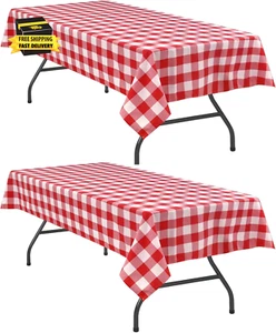 Red and White Plaid Tablecloth Waterproof, 2 Pack, 54 X 80 Inch - Buffalo Checke - Picture 1 of 7