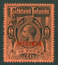 SG 69 Falklands 1912-20 £1 Black/Red overprinted specimen, fine mounted mint