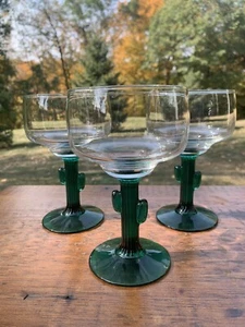 Libbey Cactus Margarita Glasses, Set Of 3, Clear & Green Glass, Made In USA 6 in - Picture 1 of 11
