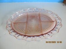 Vintage Pink Depression Glass Divided Serving Tray Dish 13"x10"