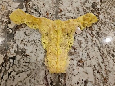 Tanga True Vintage Victoria Secret Amarillo Encaje Cerradura Medio Amarillo Foto 1 de 3