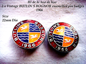 2 x FATTORINI &SONS 1966 Enamel on metal BUTLIN`S BOGNOR pin badges