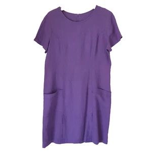 Vintage Match USA Purple Shift Dress Size 12 100% Linen Short Sleeve Pockets - Picture 1 of 8