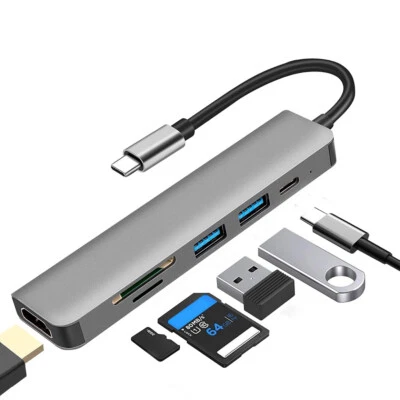 USB C Hub Type C to HDMI SD Multiport Card Reader Adapter Macbook 4K USB 3.0 - Image 1 of 4