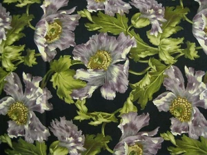 3 Yds, Nouvelle Poppy, Michael Miller Fabrics, Purple & Green Poppies on Black - Picture 1 of 3