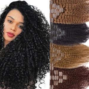 Dicke 120g Afro Kinky Curly 8 Stück Clip in 100% Echthaar Extensions Double Weft - Bild 1 von 23