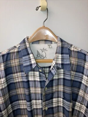 Camisa vaquera a rayas con botones grande Bugle Boy manga corta vintage Foto 1 de 4