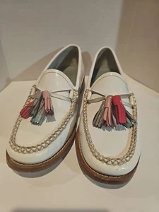 Bass Weejuns Gr. 7 weiß Lackleder adrette pastellfarbene Quaste klassische Halbschuhe Fehler - Bild 1 von 7