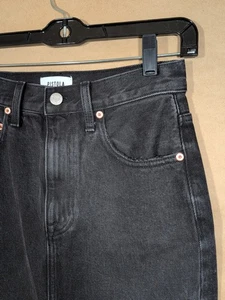 Pistola Damen 26 Alice hoher Bund Midirock schwarz Frontschlitz Denim roher Saum - Bild 1 von 10