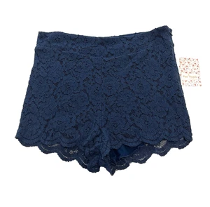 Mini Pantalones Cortos Free People Damas Azul Medianoche Floral Encaje Borde Festoneado Talla 10 - Imagen 1 de 13