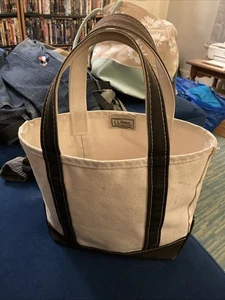 Vintage L.L.Bean Boat and Tote Small Navy Beige Canvas USA Made Small 12”x10” - Picture 1 of 8