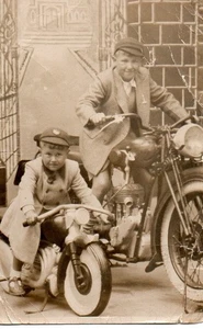 VINTAGE PHOTOGRAPH: TWO BOYS SITTING ON MOTORBIKES - Picture 1 of 1