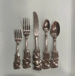 5pc ,Oneida Community Cubby Teddy Bear Child Baby Fork, Spoon And Knife - Picture 1 of 3