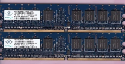1GB 2x512MB PC2-4200 NANYA DDR2-533 NT512T64U88A0BY-37B BLUE Ram Memory Kit DIMM - Image 1 of 2