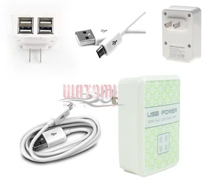 4 USB PORT WALL ADAPTER+10FT CABLE DATA CHARGER WHITE FOR GALAXY S4 S3 S2 NOTE 2 - Photo 1/1
