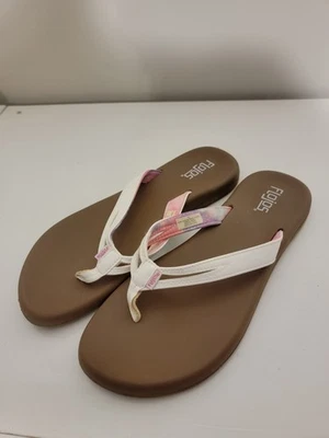 Flojos | женские размер 10 | шлепанцы белые и цветочные коричневые сандалии б/у в отличном состоянии - Изображение 1 из 4