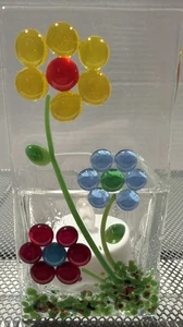 Schmelzglas Blumen Design Votivkerzenhalter Teelicht hübsch signiert vom Künstler  - Bild 1 von 8