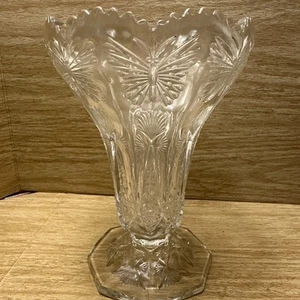 Indiana Glass Antique Jeweled Late Butterfly Sawtooth Flower Vase Footed VTG - Picture 1 of 15