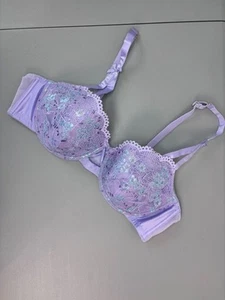 Reggiseno donna Savage X Fenty 42C viola pizzo iridescente luccicante ferretto demi - Foto 1 di 9
