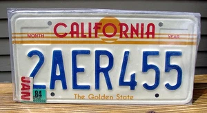 Vintage 1984 California Golden State Nummernschild TOP QUALITÄT # 2 AER 455 - Bild 1 von 1