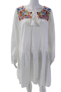 J Crew Womens Cotton Floral Embroidered Long Sleeve Tiered Dress White Size L - Picture 1 of 6