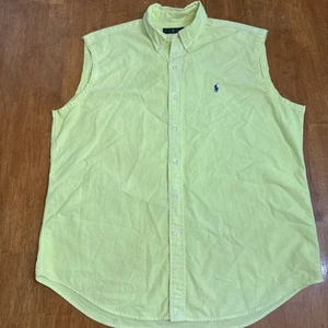Unisex Ralph Lauren logo senza maniche giallo brillante cotone bottoni 52" petto - Foto 1 di 8