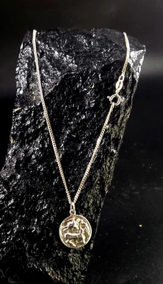 Cadena de eslabones con colgante de zodiaco rúnico antiguo de plata esterlina de colección 18 pulgadas, 6 g Foto 1 de 4