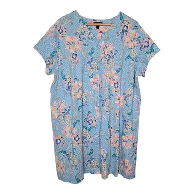 Miss Elaine Relax Blue Colorful Floral Snap Front Robe Plus Size 2X - Image 1 of 4