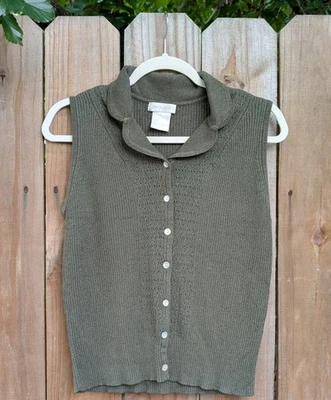 Vintage Pierre Cardin Olive Green Button Down Sleeveless Sweater Vest - Image 1 of 4