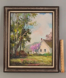 Vintage Joyce Pike American Western California Landschaft Gehöft Ölgemälde - Bild 1 von 8