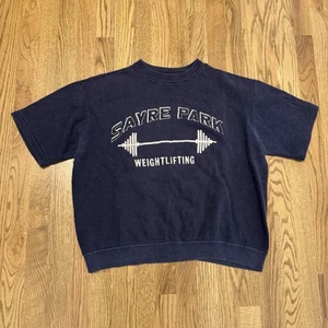 Vintage Sayre Park Weightlifting Short Sleeve Flock Print Sweatshirt 24x23 Vtg - Picture 1 of 7