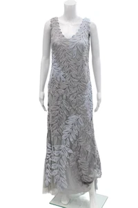 JS Collections Womens Embroidered V Neck Sleeveless Evening Gown Blue Size 8 - Picture 1 of 7