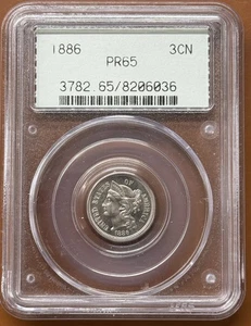 1886 3 Cent Nickel Proof PCGS PR65 PR 65 OGH Old Green Holder Almost Cameo - Picture 1 of 4