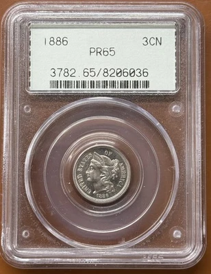 1886 3 Cent Nickel Proof PCGS PR65 PR 65 OGH Old Green Holder Almost Cameo - Image 1 of 4
