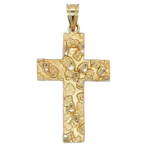 Textured Nugget Block Style Latin Cross Pendant Solid 14K Yellow Gold 1.3g - Picture 1 of 6