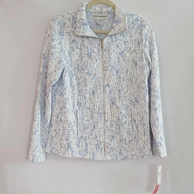 Chaqueta Blazer Cathy Daniels Blanco Azul Cremallera Frontal Encaje Azul Horizon Talla S Nueva con Etiquetas Foto 1 de 4