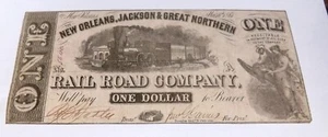New Orleans Jackson & Great Northern Railroad 1,00 $ Schein Konföderierte 1861 Sehr schön - Bild 1 von 4