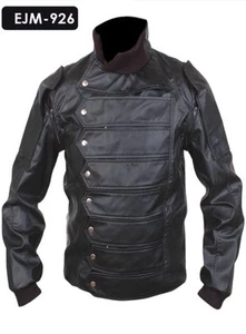 Captain America Winter Soldier Bucky Barnes Leather Jacket with Removable Arms - Picture 1 of 7