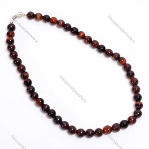 Red Star Tiger Eye Gemstone Beaded Adjustable Necklace 925 Silver For Women - Picture 1 of 6