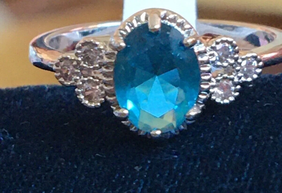 Anillo Bomb Party Glam Azul y Blanco Topacio Rodio Doble Chapado Talla 7 Nuevo en Caja RBP2305 Foto 1 de 4