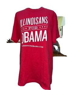 Illinoisans For Obama Red  Election T Shirt Made in USA  Size Large Free Ship