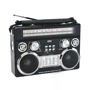QFX Black Portable Retro AM/FM/SW 3-Band Radio With Flashlight Bluetooth Boombox - Picture 1 of 2