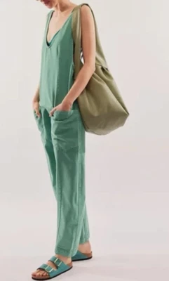 NEW FREE PEOPLE WE THE FREE TURQUOISE HIGH ROLLER ONE PIECE JUMPSUIT SZ L SHORT - Image 1 of 4