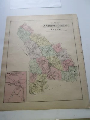 MAPA ANTIGUO 1894-95, ATLAS DEL ESTADO DE MAINE DE ESTUARDO, CIUDAD DE ANDROSCOGGIN. Lewiston Foto 1 de 4