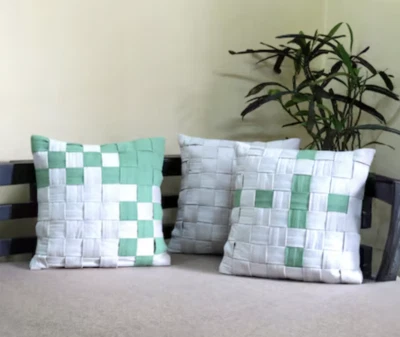 Beige/Green Velvet Contemporary Elegance Cushion Cover 3 Pcs Set - Image 1 of 4